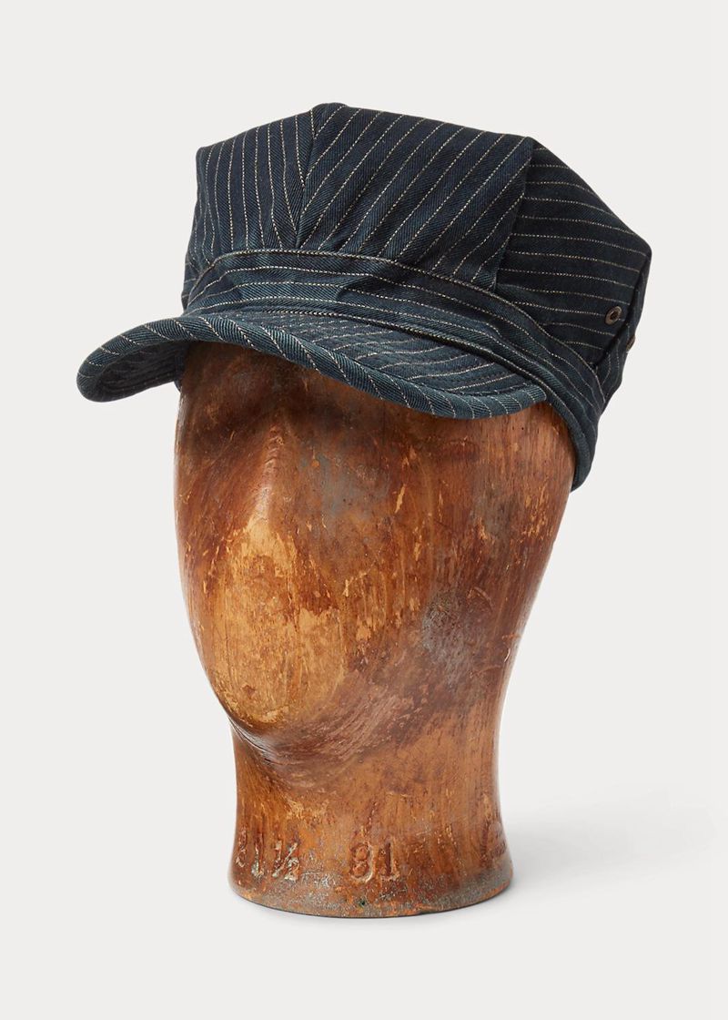 Gorra RRL Hombre Striped Indigo Herringbone Chile Azul Marino WLDGY-6301